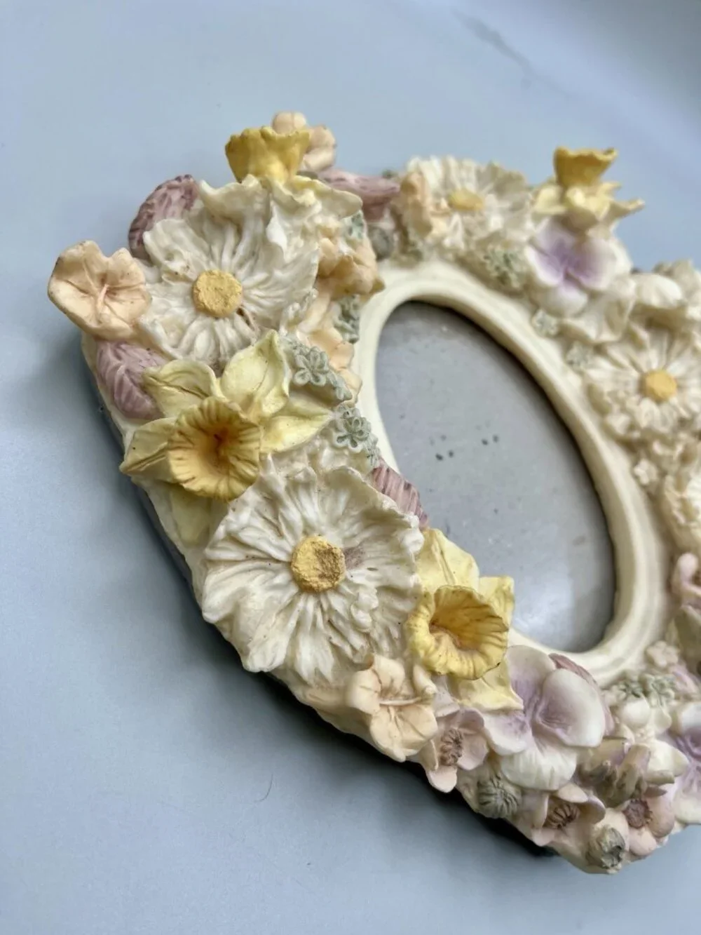 VTG Floral Resin Picture Frame 3D Flowers Cottagecore Shabby Chic Garden Fairy